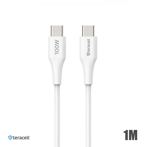 Data kabl Teracell Plus 100W PD Type C na Type C beli 1m.