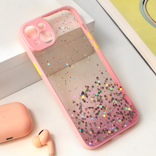 Futrola Frame Glitter za iPhone 15 Plus roze.