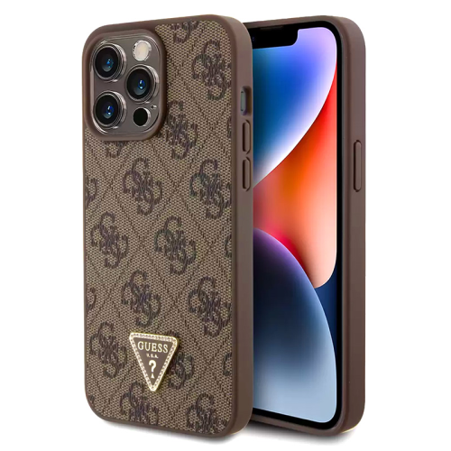 Futrola Guess Hc PU Leather 4G Triangle Strass za iPhone 15 Pro Max 6.7 braon (GUHCP15XP4TDPW).